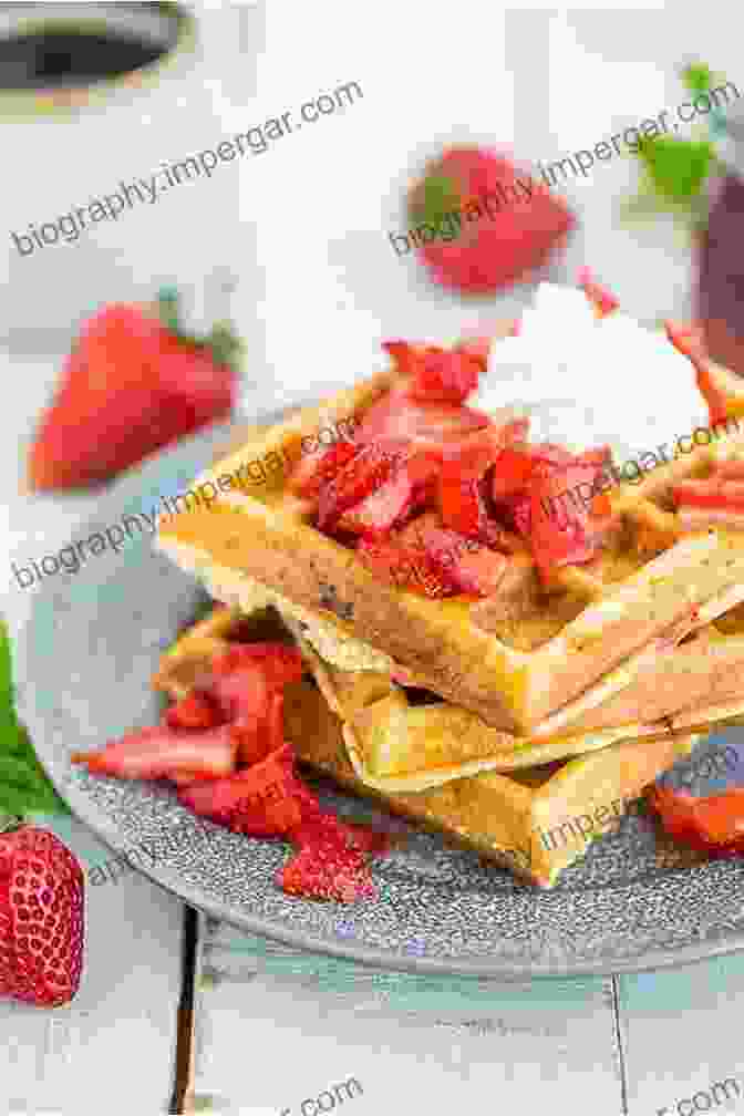 Fluffy Waffles Adorned With Whipped Cream, Sprinkles, And Strawberry Sauce Parks And Recreation: The Official Cookbook